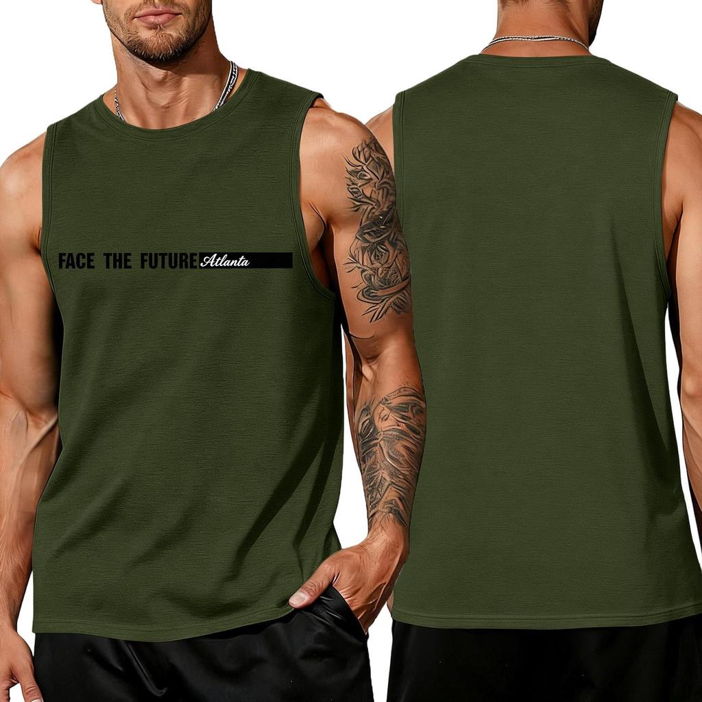 Men's Loose And Casual Trend Letter Pattern Printed Tank Top For Men, Men's Sporty Breathable Sleeveless Top