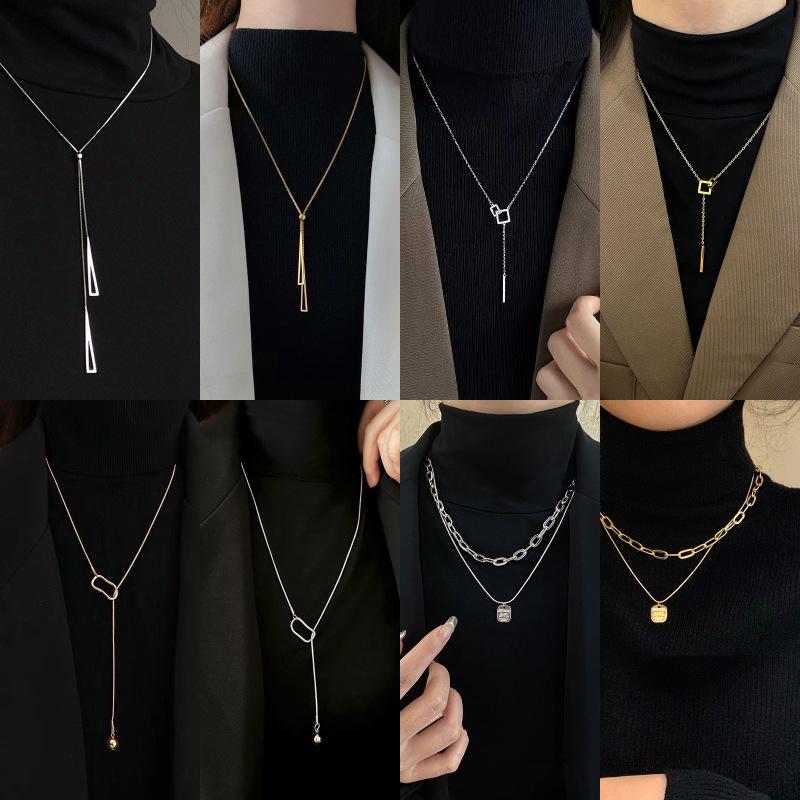 2024 Módní dámský lehký luxusní dlouhý dvouvrstvý náhrdelník - Perfektní podzimní a zimní svetr řetízek doplněk
