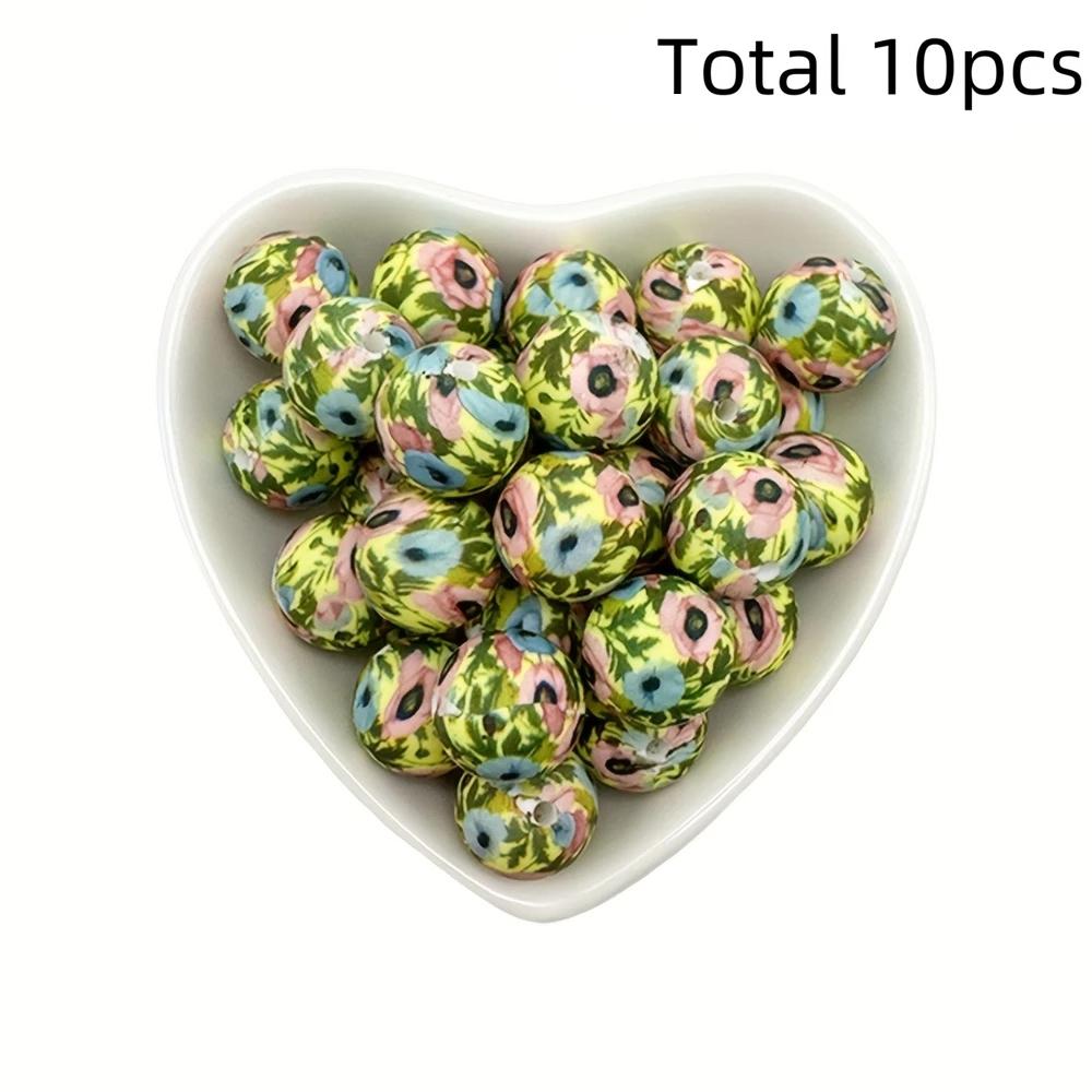 10/10pcs 15mm silicone beads with various styles of printed patterns, perfect DIY bead handmade accessories, fashionable jewelry