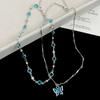 Summer Blue Butterfly Necklace for Women, High-End Design Layered Chain, Fashionable Summer Jewelry