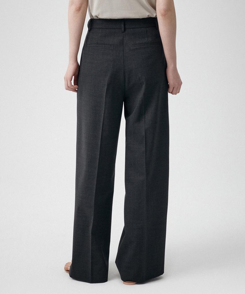 MUSINSA STANDARD WOMAN Women'S Summer Wool One-Pleat Wide Hidden Elastic Waist Slacks [Charcoal Gray]