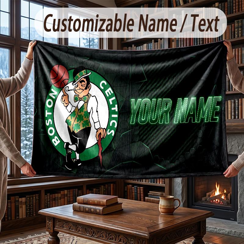 Custom Name Flannel Throw Blanket Celtic FC Pattern Warm Home Decoration