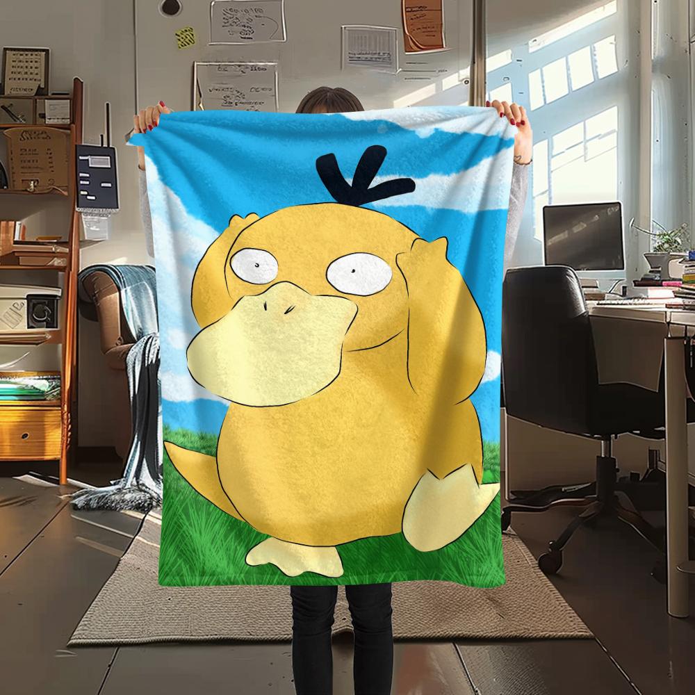 Coperta in Flanella con Fantasia Psyduck dei Pokémon, Alta Qualità, Confortevole per Tutte le Stagioni, Arredamento per la Casa, Calore e Comfort, Perfetta per Regali.
