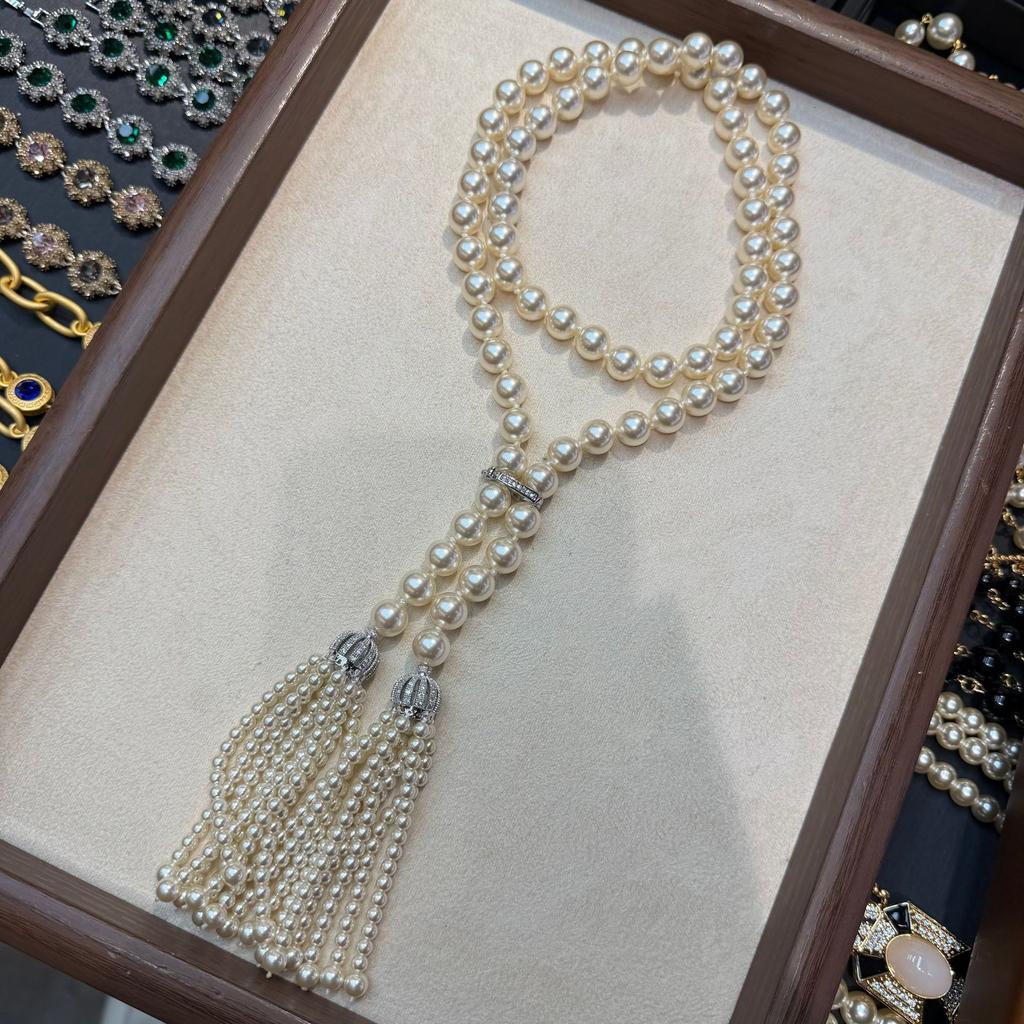 Versatile Tassel Bead Sweater Chain Women'S Adjustable Buckle A Variety Of Ways To Wear Waist Chain Necklace Long Chain Autumn And Winter Models