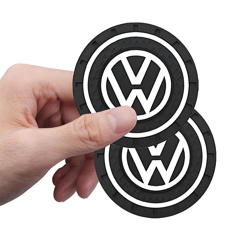 

Hot 2Pc PVC Car Logo Coaster Water Cup Mat Anti-slip Pad Auto Emblem Accessories For Volkswagen Rline R GTI Golf Polo Passat Mag