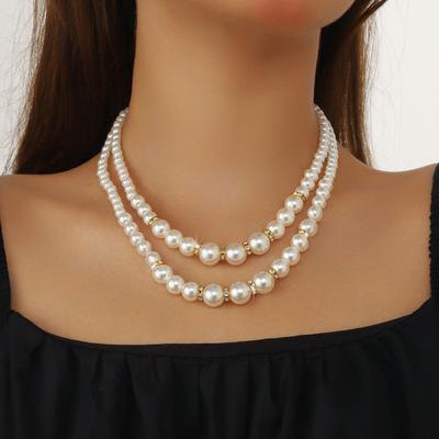 Collana da Donna con Perle Finte Bianche a 2 Fili Choker Elegante Collana Stratificata Gioielli per Appuntamenti Matrimoni Feste