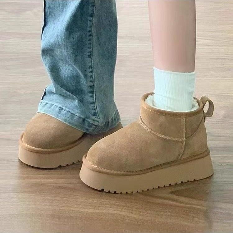 Botas de nieve de invierno cálidas de piel para mujer, versátiles, suela blanda, acolchadas, forradas, tobilleras antideslizantes, botas casuales de algodón