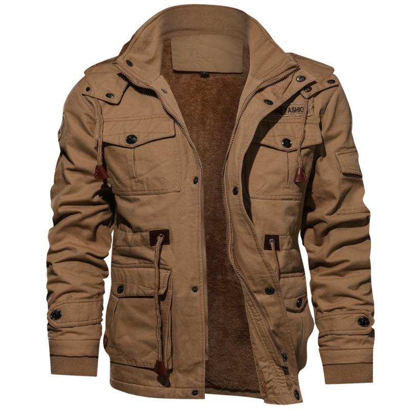 Autumn and Winter Men's Hooded Fleece-lined Thickened Plus Size Washed Jacket Men