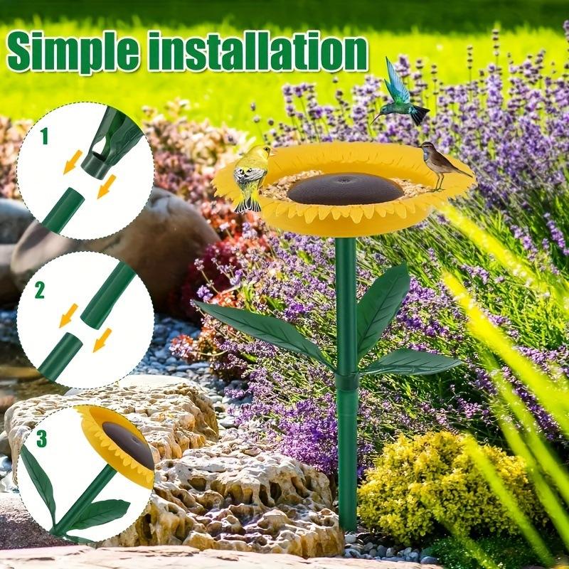 Large Capacity Floral Bird Feeder Standing Wild Bird Bath Tray Garden Yard Decoration All Weather Seed & Water Station