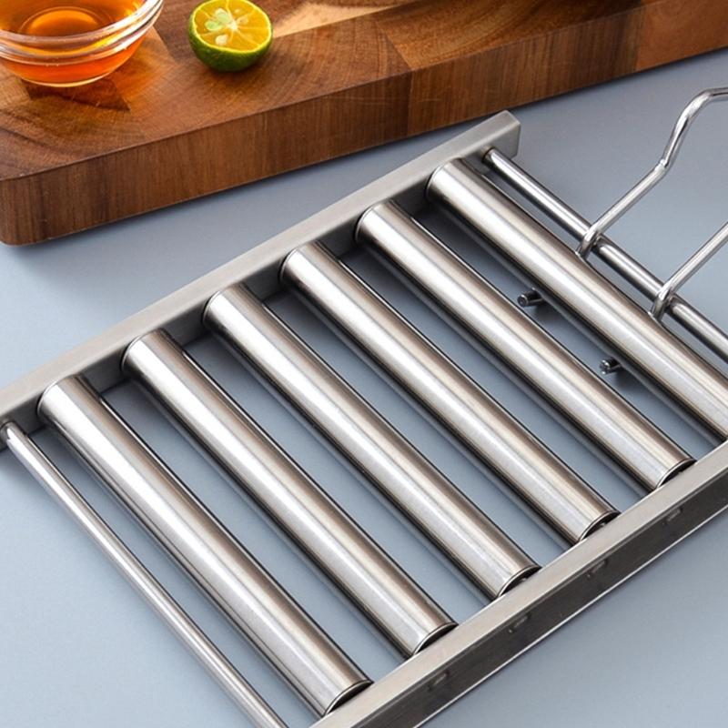 Hot Dog Roller BBQ Hot Dog Grillers Stainless Steel Sausage Roller Rack with Comfort Handle Barbecue Hot Dog Rack