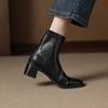 Krazing Pot Mikrofaser Eckige Zehenpartie Dicke Absätze Chelsea Boots Größe 42 Reißverschluss Damen Prägnanter Stil Elastische Stiefeletten