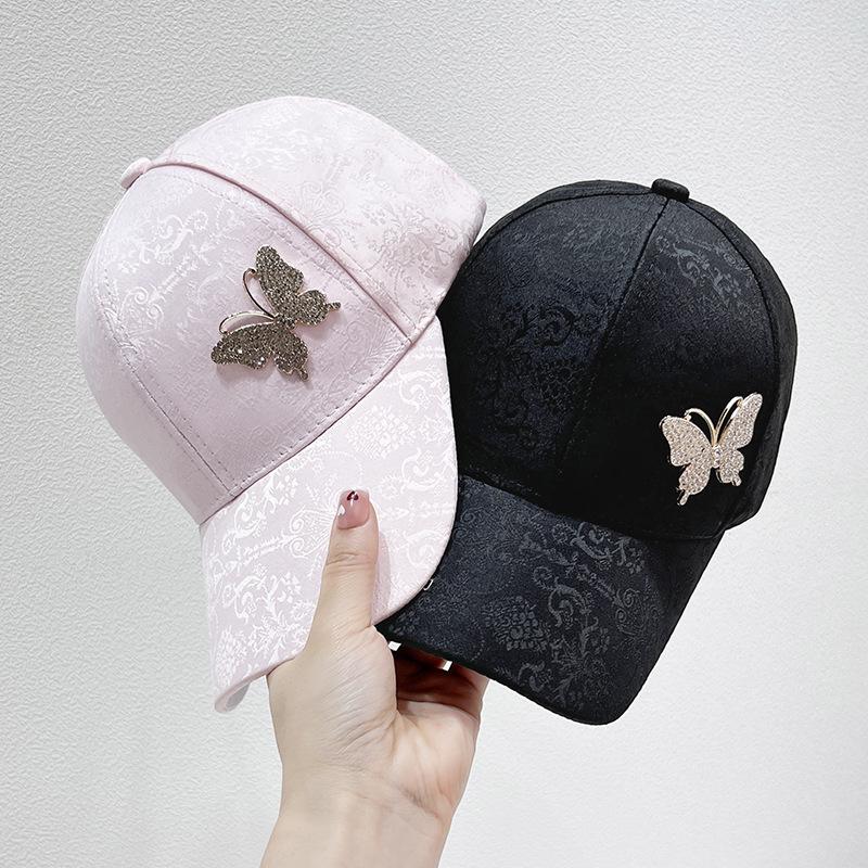 Rhinestone butterfly baseball cap children summer thin mercerized cotton sunscreen visor lace pattern cap