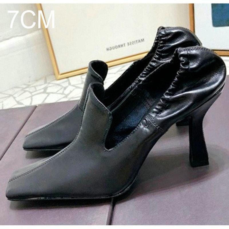 Fashion Wine Red French High Heels Women 2025 Spring and Autumn New Leather Cat with Square Head Single Shoes Women Casual Muller Shoes