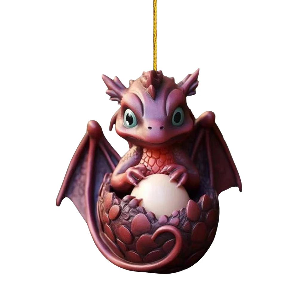 2D Acrylic Dragon Baby Egg Ornament Christmas Dragon Egg Tree Pendant Cartoon Car Keychain Hanging Decoration Xmas Cute Decor