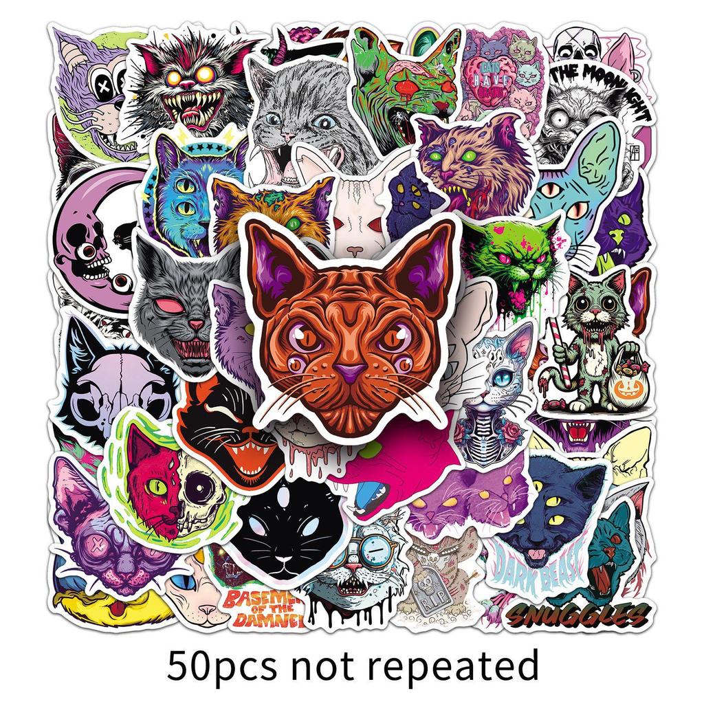 50 Scary Cat Halloween Stickers: Creative Spooky Style for Cars & Helmets