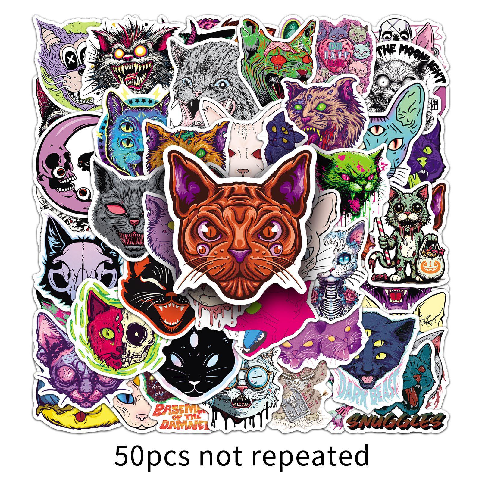 50 Страшных кошачьих стикеров на Хэллоуин: Креативный жуткий стиль для автомобилей и шлемов