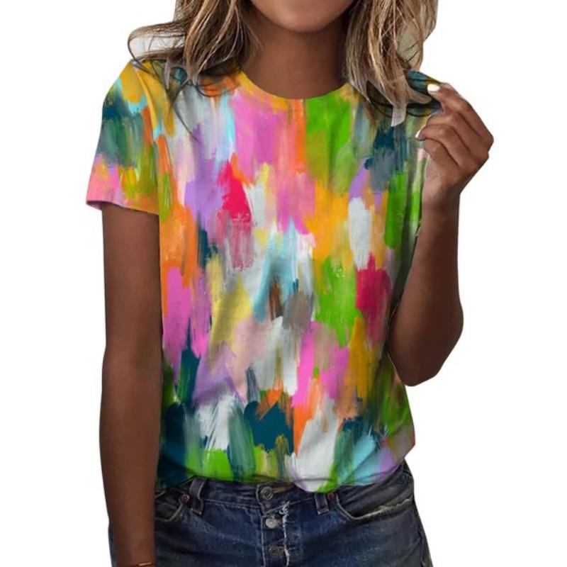 Women's 3D Digital Fashion Color Scale T-shirt Women's New Round Neck T-shirt Street Style Harajuku Y2K Style Top