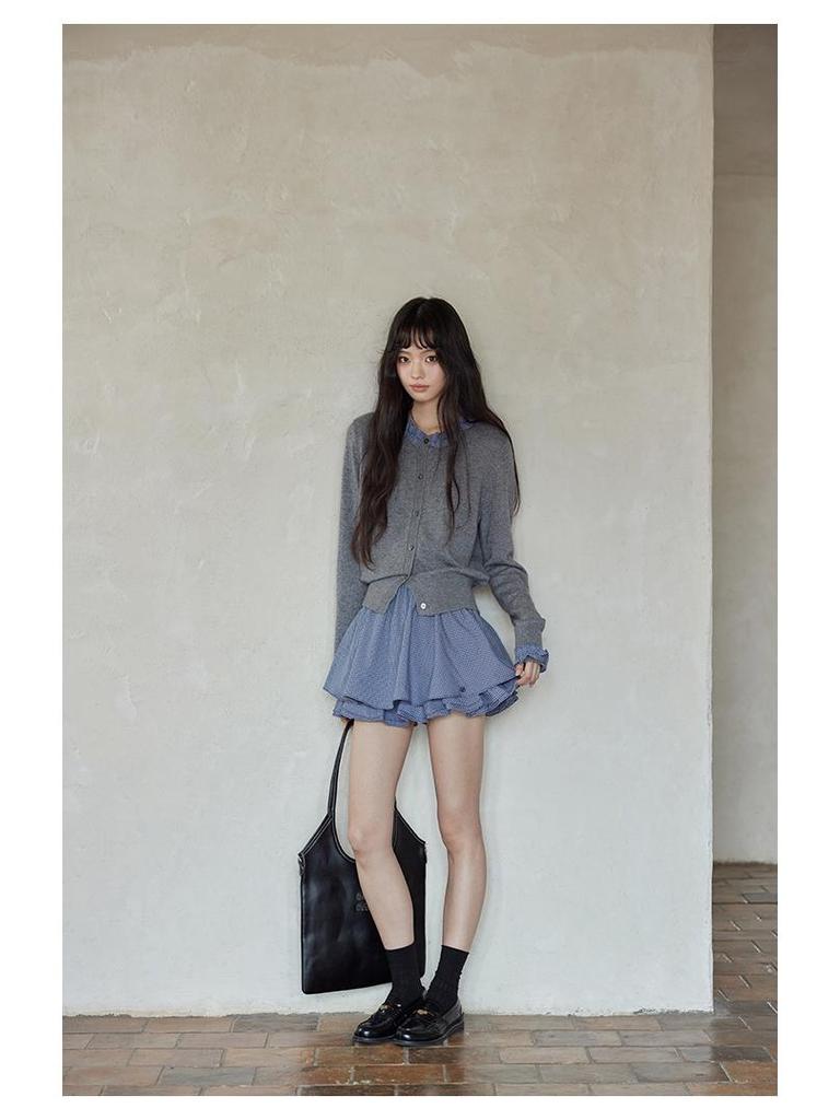 Yimeng 2025 Korean Style Patchwork Long Sleeve Knitted Cardigan for Women