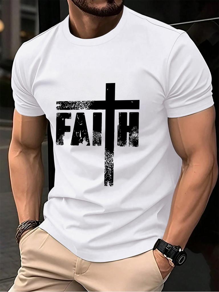Faith The Cross Printed Cotton TShirts Mens Summer Short Sleeve Comfortable T Shirt Soft Oversized ONeck Tops Basic Clothes