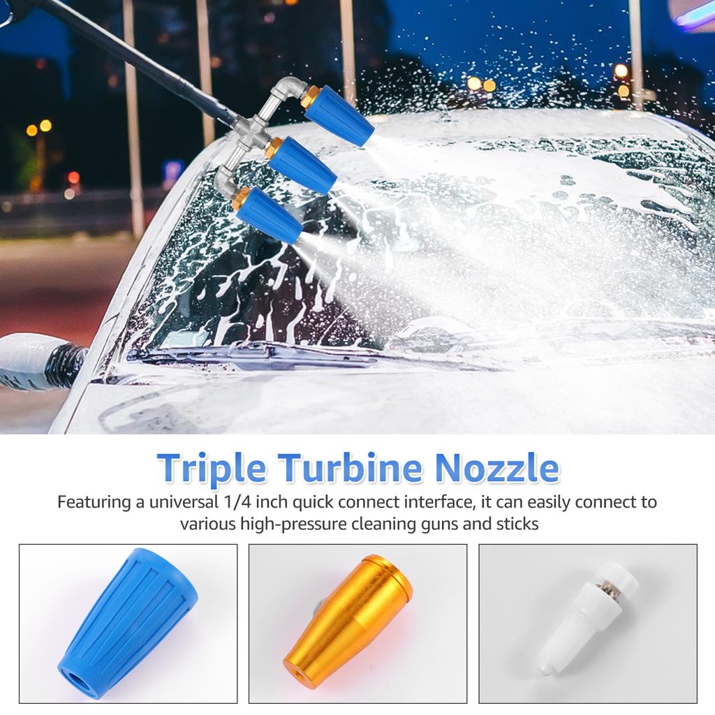 Hochdruckreiniger Dreifach-Turbinen-Düse 360° drehende Turbo-Düse Sprüher 4000 PSI Mit 1/4" Schnellkupplung Gartenwerkzeuge für Auto
