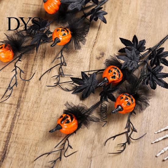 Spooky Home Decor Halloween Pumpkin Stem Decor, Black Maple Leaf Artificial Branch for Indoor Party Decorations Scene, Festive Table Centerpiece,