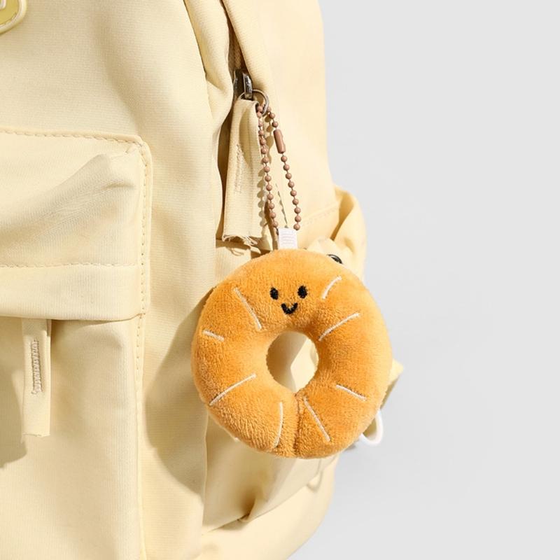 2Pcs Miniature Bread Plushie Keychain Portable Food Themed Bag Accessory Fun Stuffed Toy Bags Pendant for Student