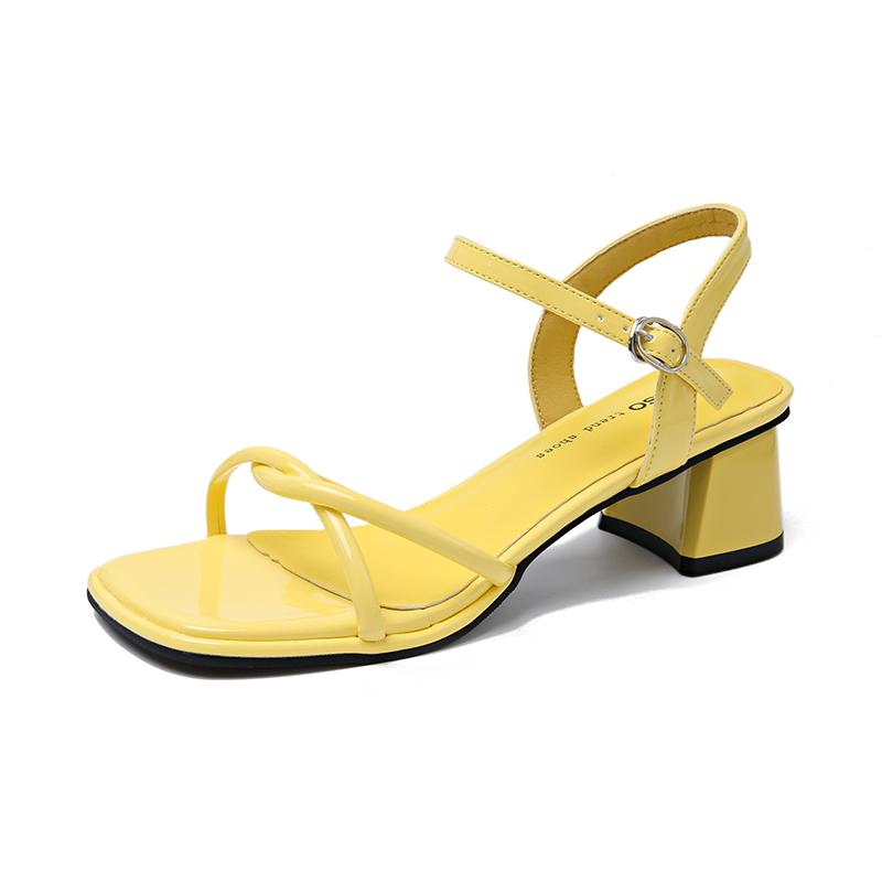 Fashion Simple Block Heel Sandals Women's Summer New Square Toe Thin Strap One Buckle Non-slip Wear-resistant High Heels
