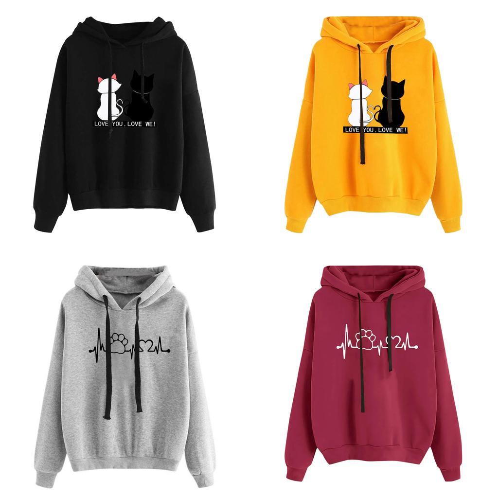 Cartoon Print Hoodie For Women With Polyester Thick Warmth For Winter Casual Wear