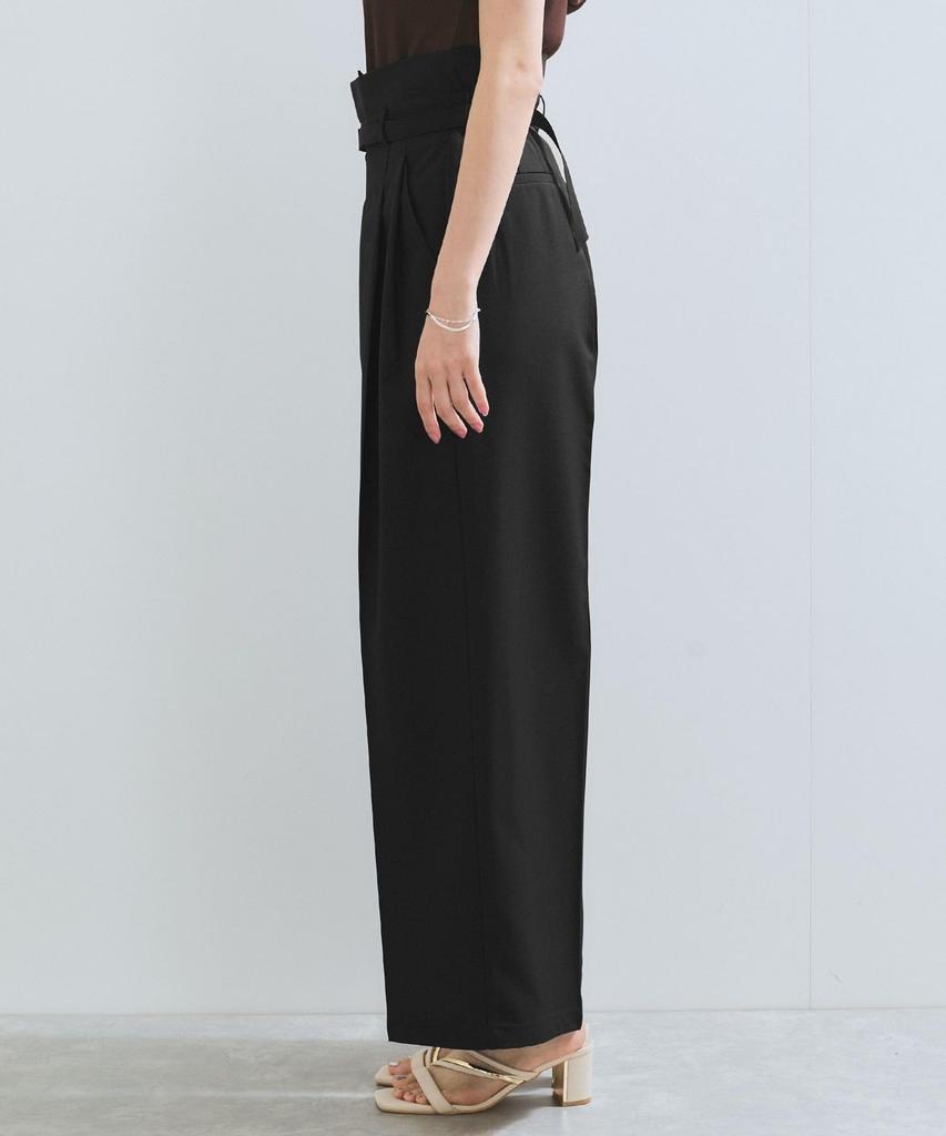 New Color Added to the Belt Detail Tuck Wide Slacks Pants Light Green S [BIS] [Wrinkle-Resistant/Cool Touch] (33)