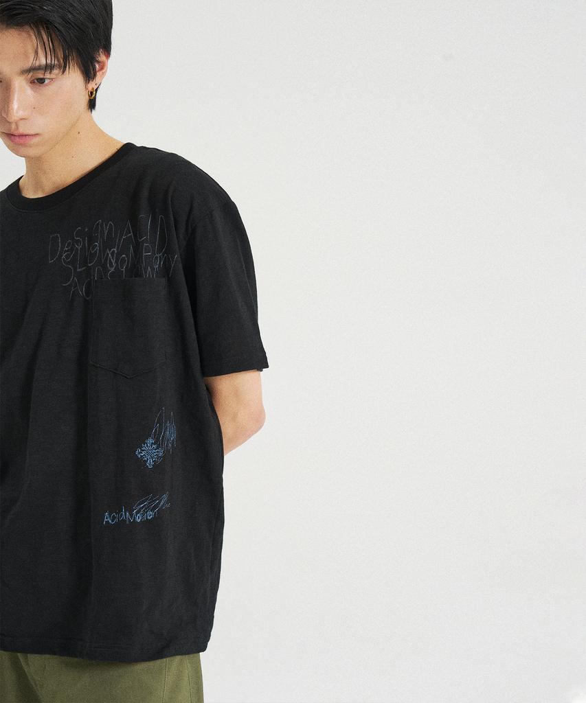 SLOWACID Τσέπης Σημειωματάριο Κοντομάνικο T-Shirt με Ζακάρ [Μαύρο]
