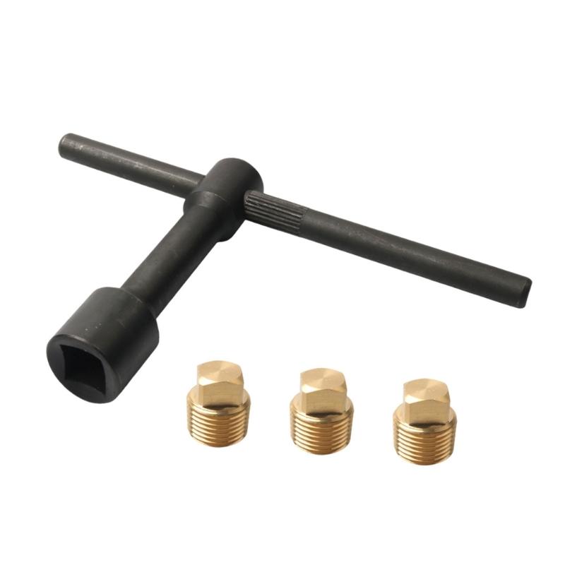 Marine Drain Stopper and Wrench Set with Brass Construction for Boat Drain Port Installation and Removal Tasks
