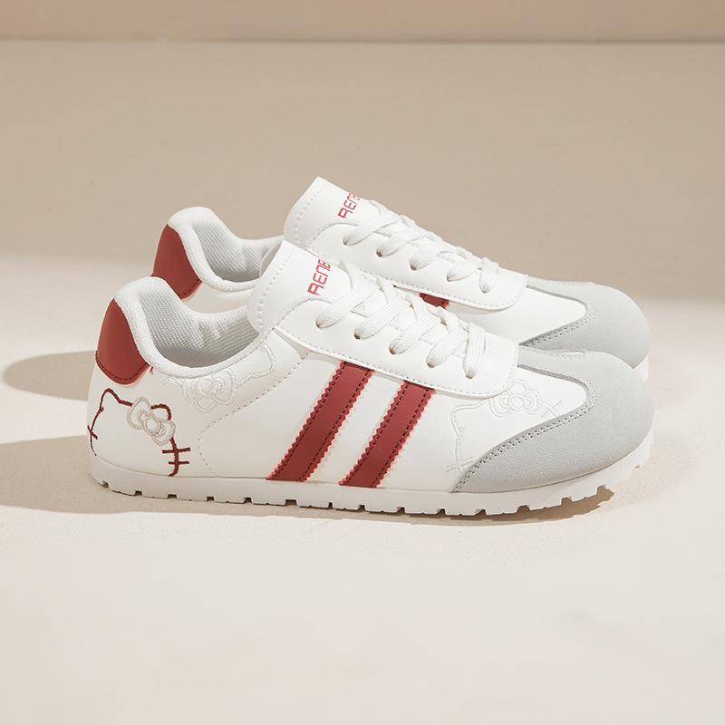 

Милые студенческие туфли с вышивкой кошки KT, женские тренировочные туфли, новинка 2025 года, корейский шик, универсальные кеды, повседневные маленькие белые туфли 35