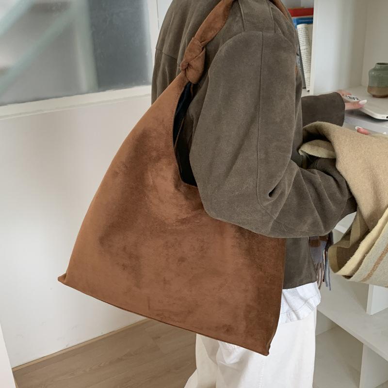 Soft Suede Hobo Bag with Knotted Handle Large Capacity Fashion Shoulder Bag
