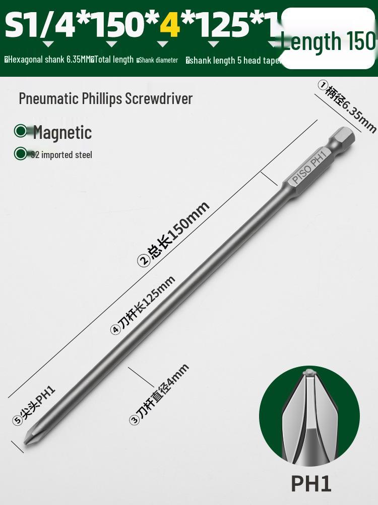 PISO Anti-Slip Cross Extended Rod Strong Magnet Hex PH2 Drill & Screwdriver Bit Set