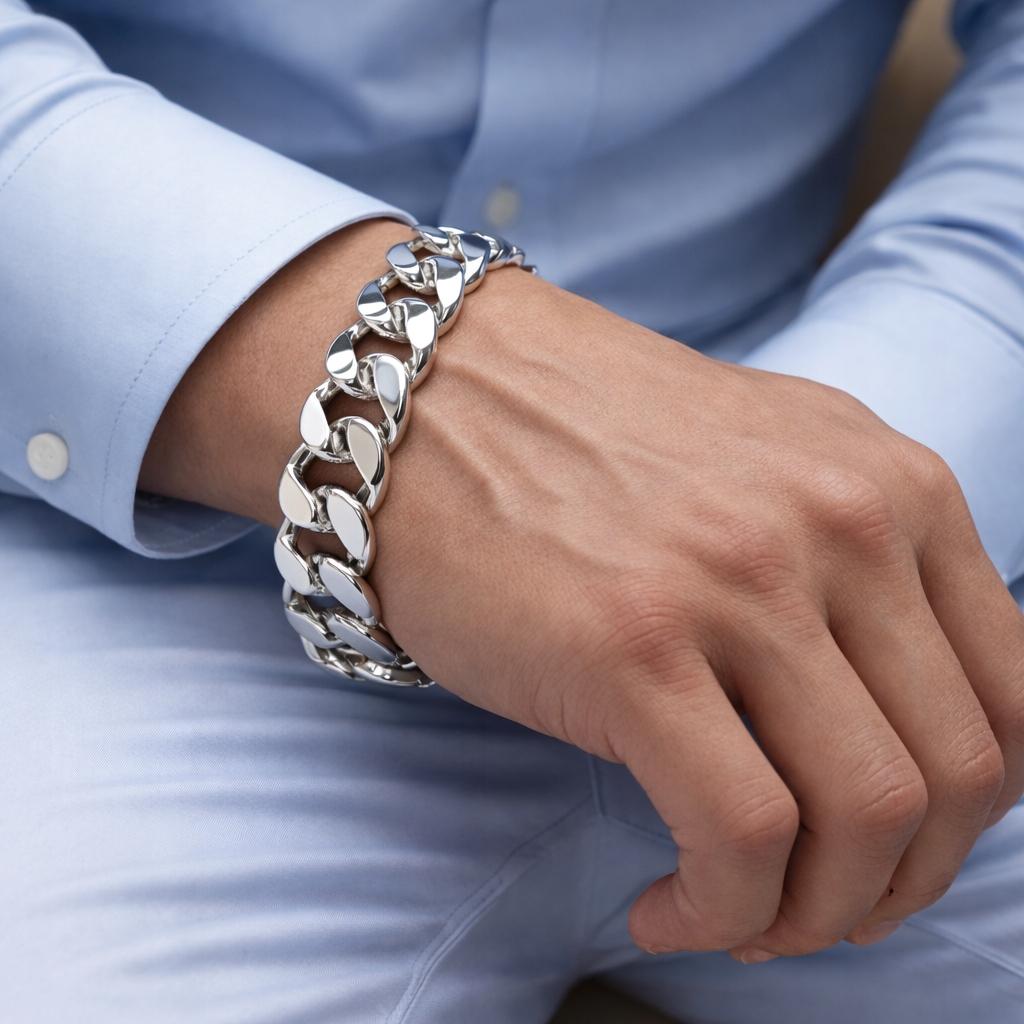 THICK SILVER Men' Bracelet 15mm SILVER 925 Italian Cuirass Bracelet