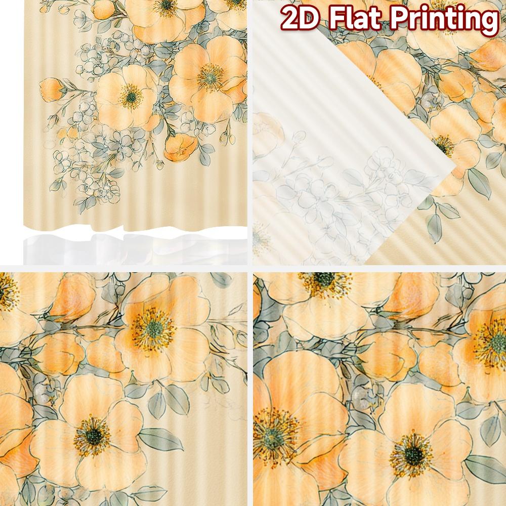 2D FLAT PRINTING 2pcs Curtains (Without Rod) Floral Pattern with Orange Blooms Valentine is day Festival Popular Curtains&Drapes