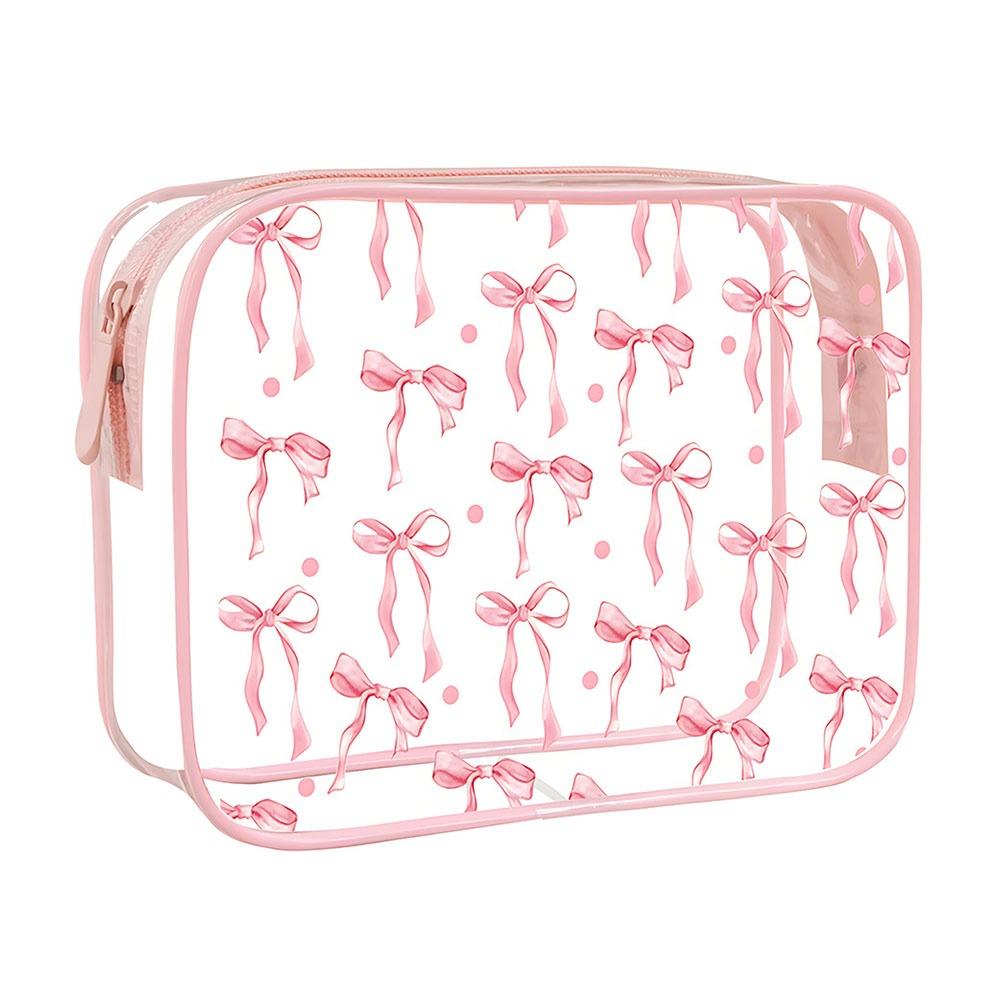 Bow Transparent Toiletry Bag Waterproof Cosmetics Bag Cute PVC Makeup Bag Travel