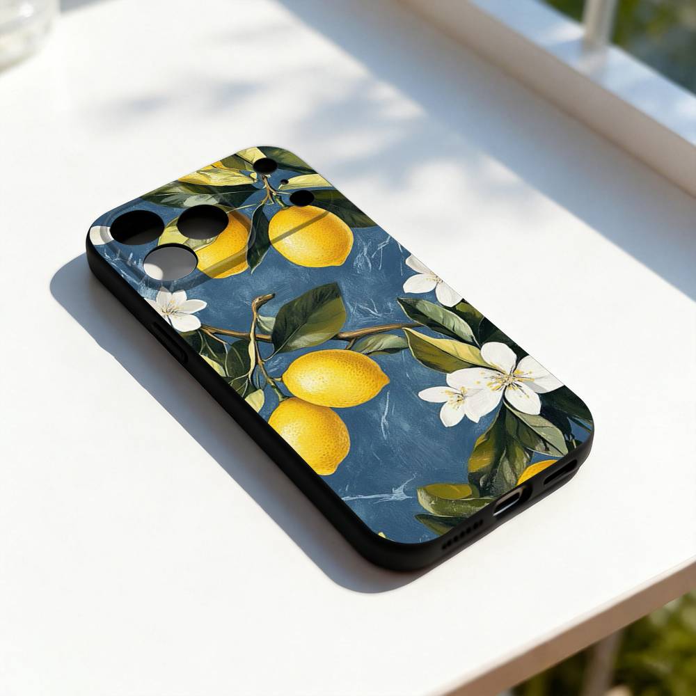 

Lemon Art Phone Case For iPhone 17,16,15,14,13,12,11,Pro,Max,Plus,E,SE4,Air,Mini Black Soft Cover iPhone14Plus