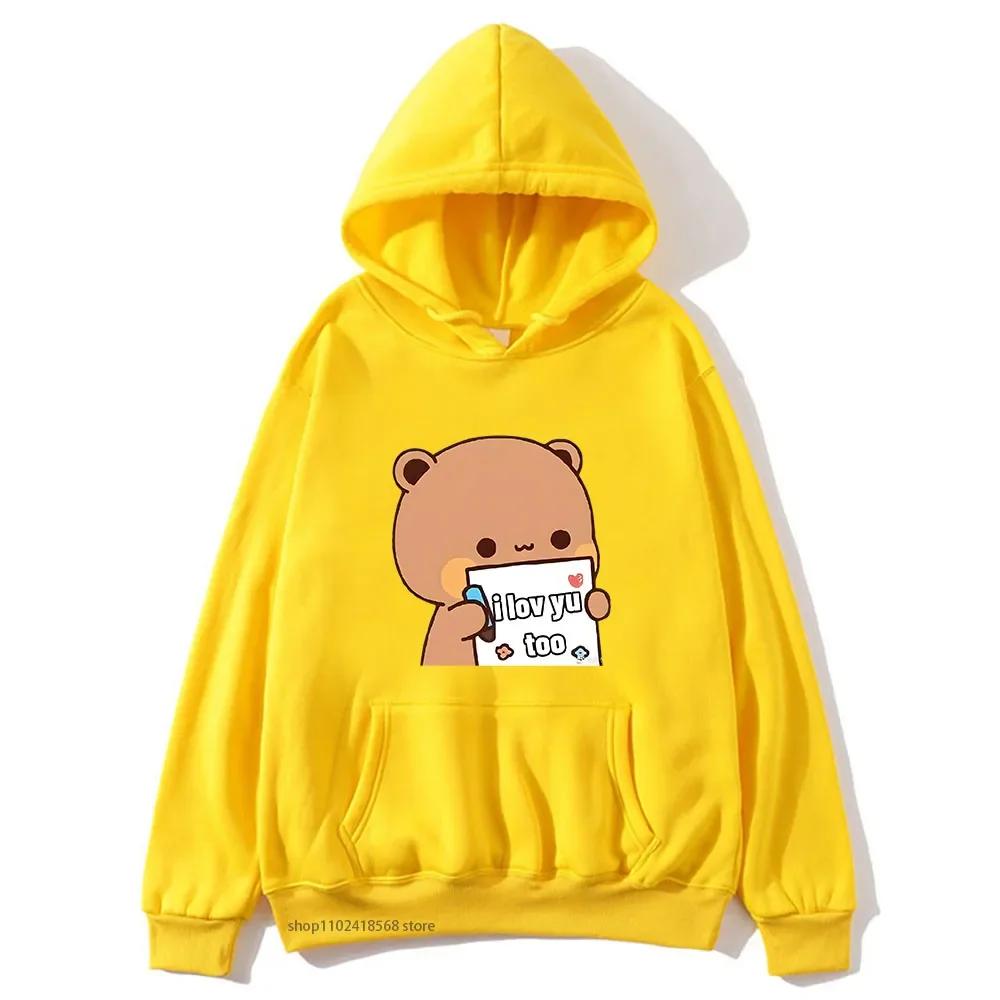BuBu Panda’s Love Message To DuDu Bear Hoodie Kawaii Cartoon Graphic Sweatshirt Couple Clothes Men Women's Pullover