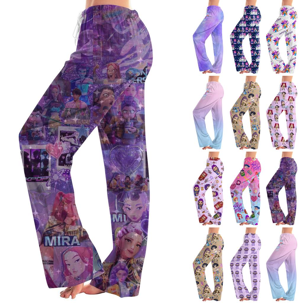 Womens Pajama Pants Sleepwear Casual Drawstring Elastic Waist Pants Comfy Straight Yoga Loose Trousers