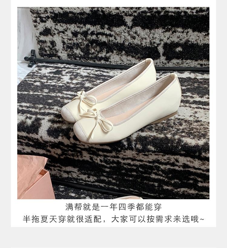 Cowhide Version~ Silver Leather Inner Height Increase Square Head Ballet French Mary Jane Shoes Bow Single Shoes Women's Flat Bottom
