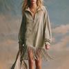 2026 New Retro Tassel Long Sleeve Suede Dress with High Collar