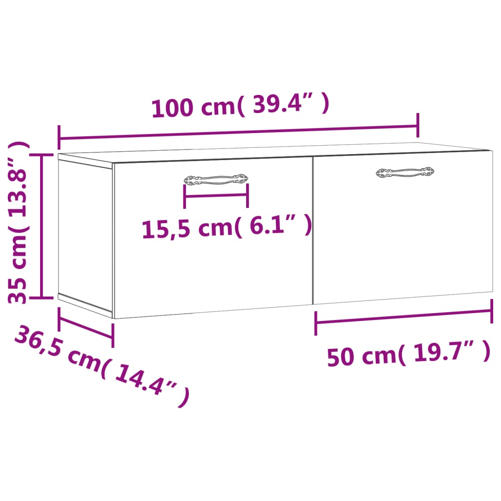 Wall Mounted Cabinet in Smoked Oak Finish 100 x 36.5 x 35 cm Particleboard
