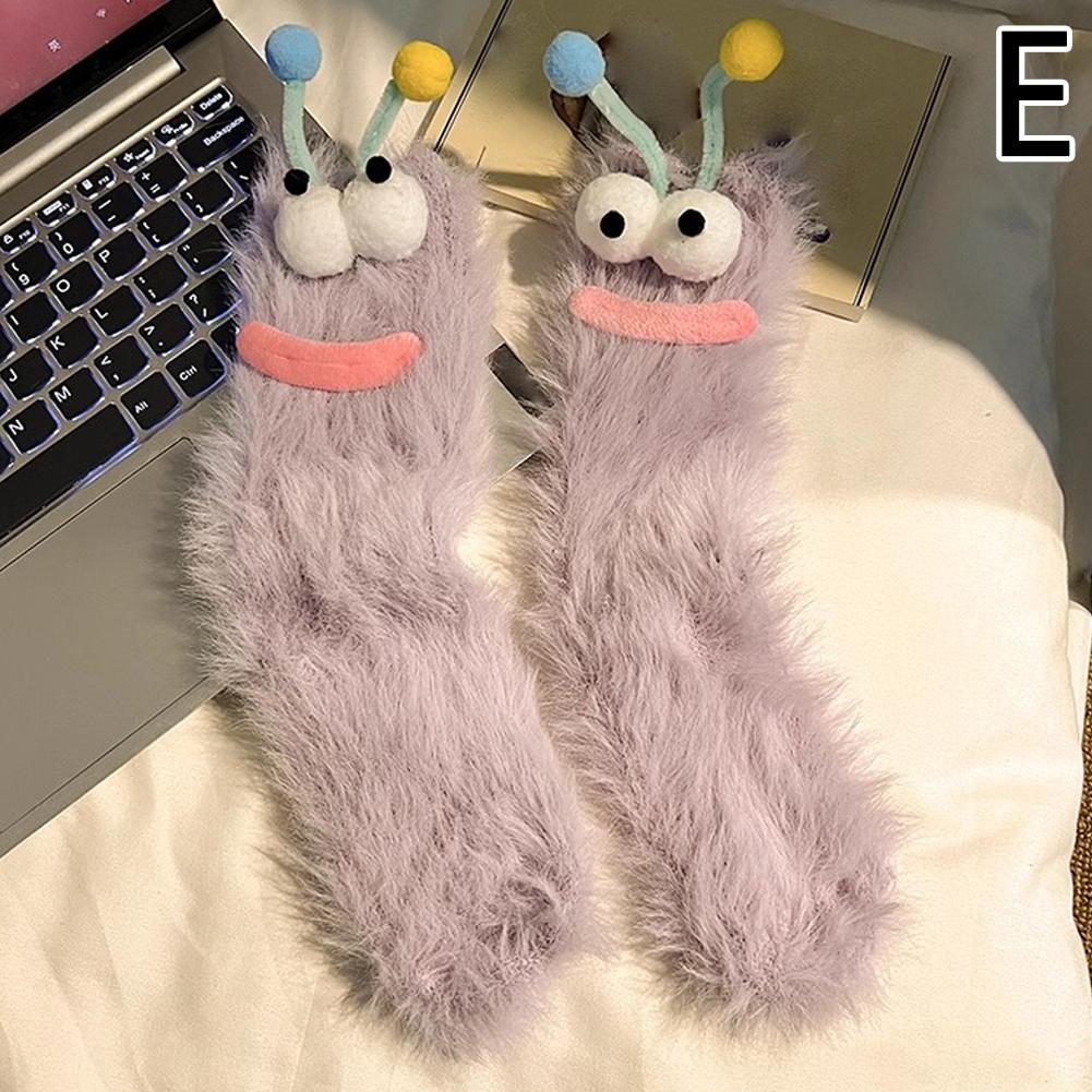 Funny Socks Autumn Winter Coral Fleece Floor Socks Couple Sleep Sock Fuzzy Socks Funny 3D Xmas Cartoon Eyes Fluffy Socks