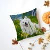 Casual Fluffy Smiling Dog Samoyed Cushion Cover Washable Linen Pillowcase Soft  for Daily Sofa Bed Home Room Decor