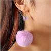 Artificial Fur Ball Fluffy Earrings Colored Pompom Earrings Suitable for Girls