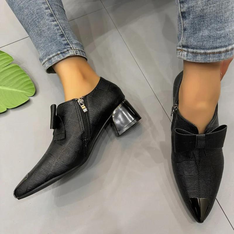 Fashion 2025 New Ladies Shoes Side Zipper Women's High Heels Fashion Butterfly-knot Office and Career Hot Sale Plus Size High Heels