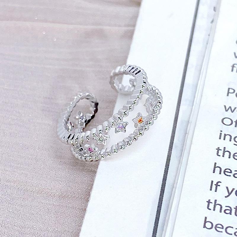 Quadrangram Star Sparkling Diamond Zir*****Pen Ring Personality Sweet Cool Star Niche Ring Woman