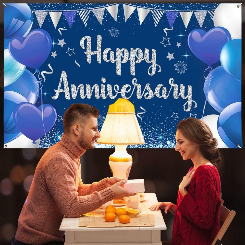 Decorations Supplies Navy Blue Happy Anniversary Large Party Banner Birthday Party Women