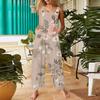 Women's Floral-print Casual Loose Retro Drawstring Cotton And Linen One-piece Pants